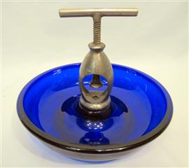 VERY RARE MCM COBALT BLUE GLASS WALNUT CRACKER WITH 4 PICKS-METAL PATENTED 1917